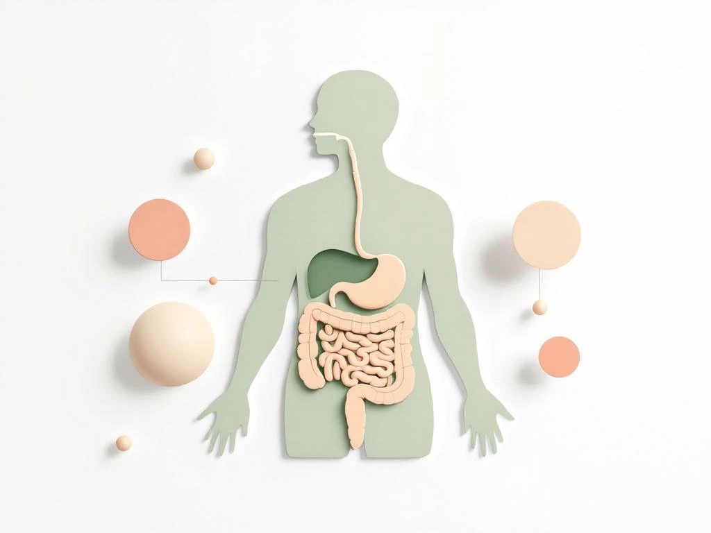 Gestileerd spijsverteringssysteem in zachte kleuren met geometrische elementen voor gezondheid en wellness