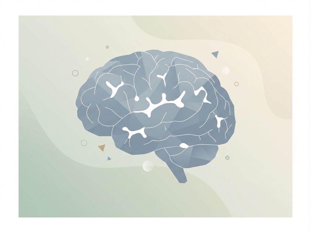 Gestileerde hersensilhouet in blauwgrijs met geometrische neurale verbindingen en witte ruimtes die dopaminedeficiëntie symboliseren