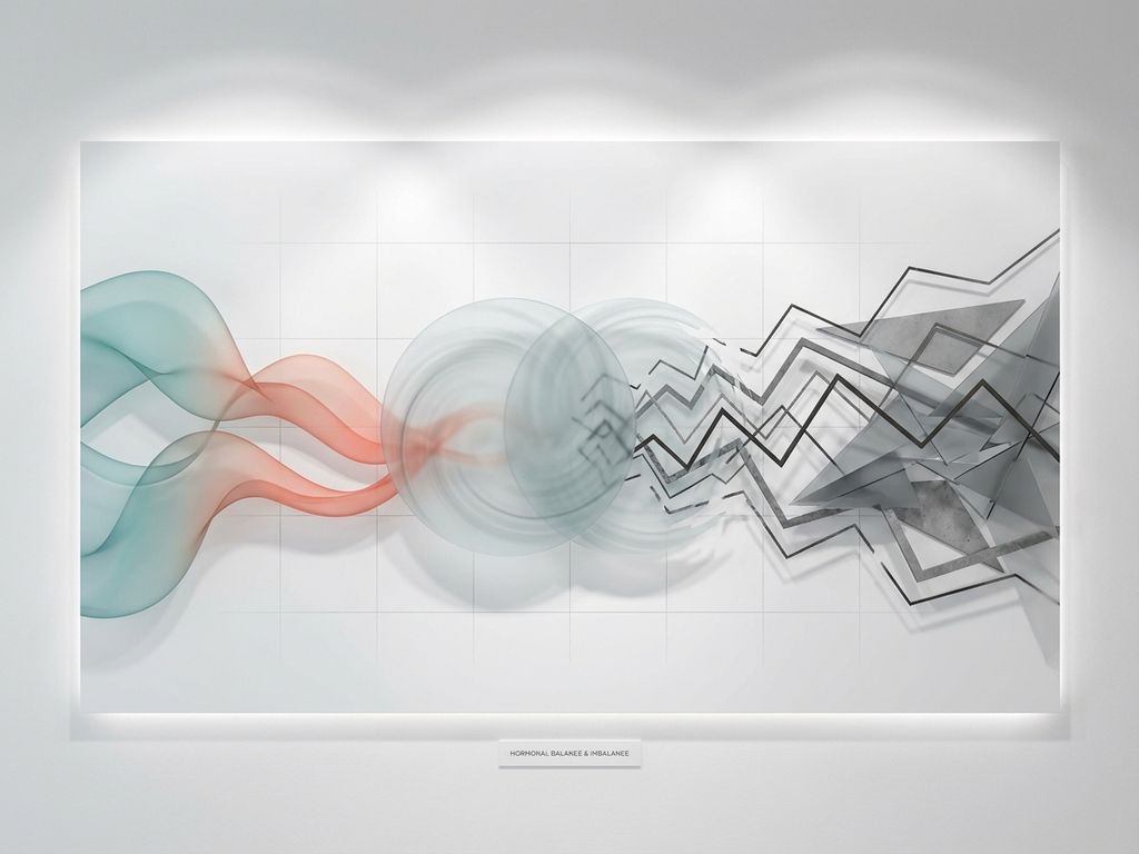Abstracte geometrische vormen tonen hormonale balans en onbalans met zachte curves en scherpe hoeken op witte achtergrond