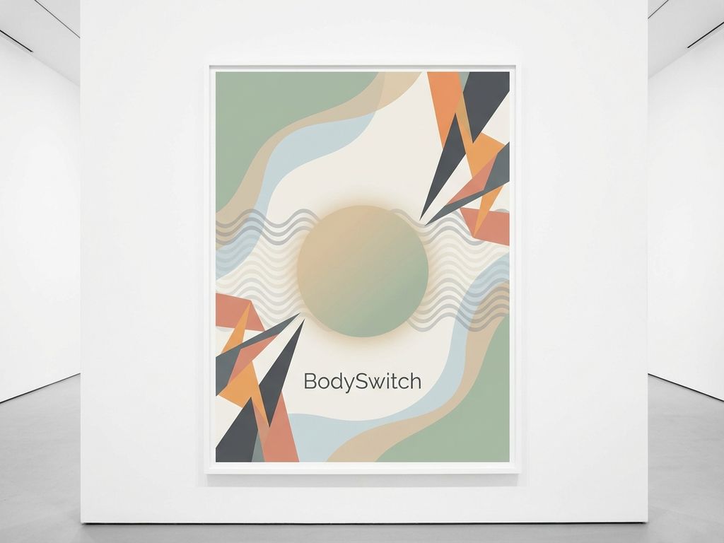 Abstracte geometrische vormen in zachte kleuren die hormonale balans en energie-uitputting symboliseren