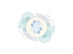 Medische illustratie van insulineresistentie met glucose molecuul in blauw en geblokkeerde celstructuren in teal