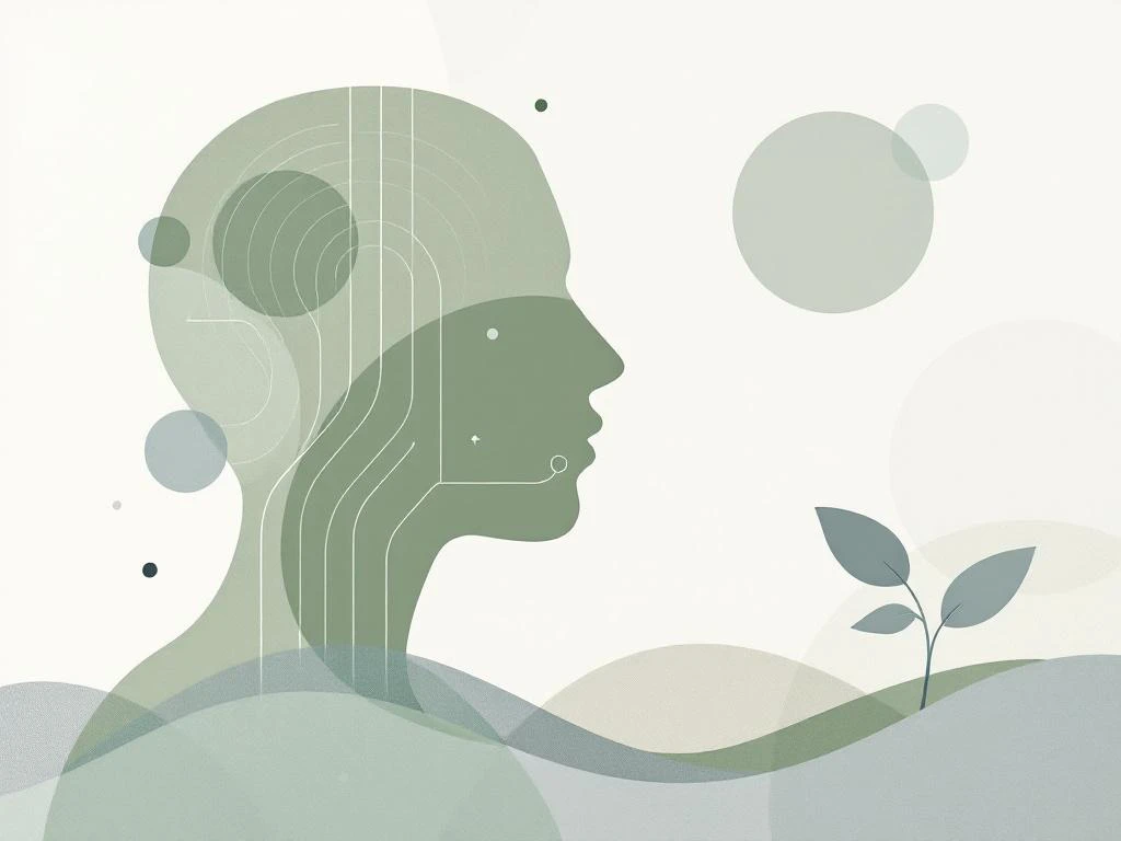 Abstracte geometrische vormen die het ademhalingssysteem voorstellen in zachte groentinten met onderbroken lijnen voor Long COVID