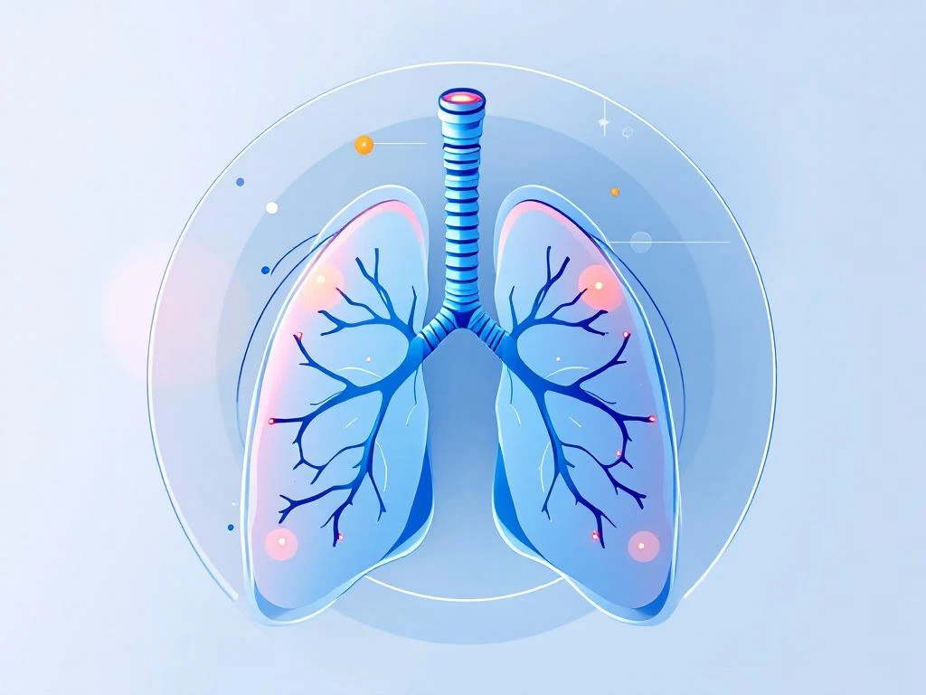 Menselijke longen in minimalistisch medisch ontwerp met blauwe tinten en rode ontstekingsgebieden op witte achtergrond