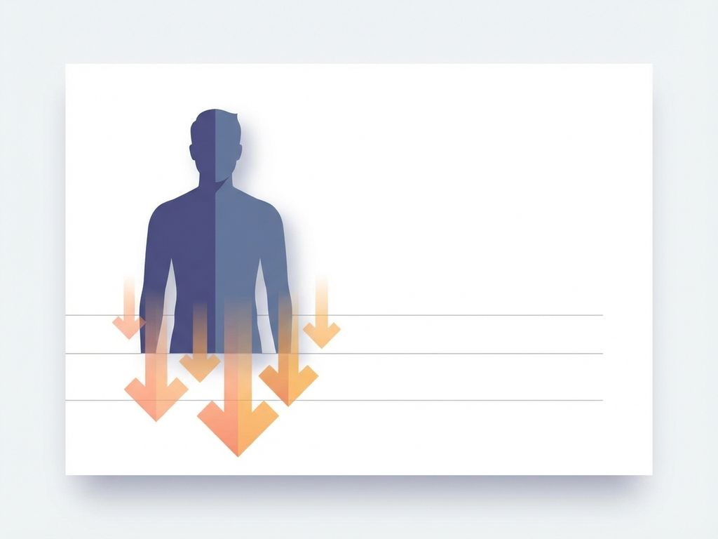 Mannelijke silhouet met pijlen naar beneden die dalende testosteronniveaus symboliseren op witte achtergrond